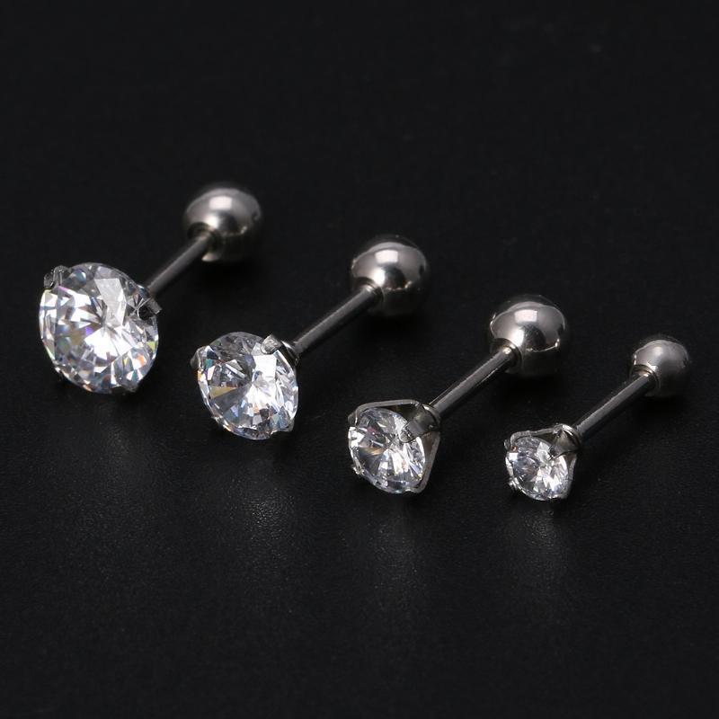 4PCS Stainless Steel Ear Studs Piercing Barbell Earrings Cubic Zirconia Inlaid