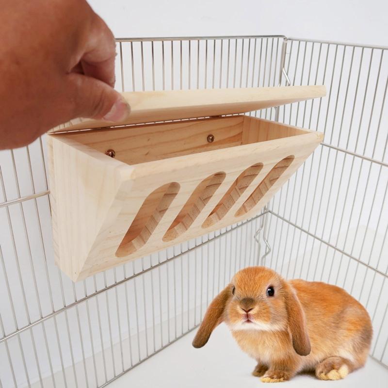 Rabbits Hay Food Case with Lid Wooden Grass Basket for Bunny Hamsters Guinea Pig