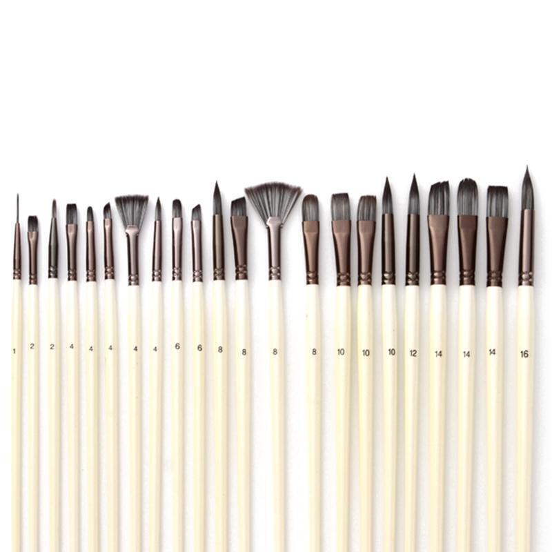 24pcs Nylon Hair Wooden Handle Watercolor Paint Brushes Pen Scraper Scrubbing