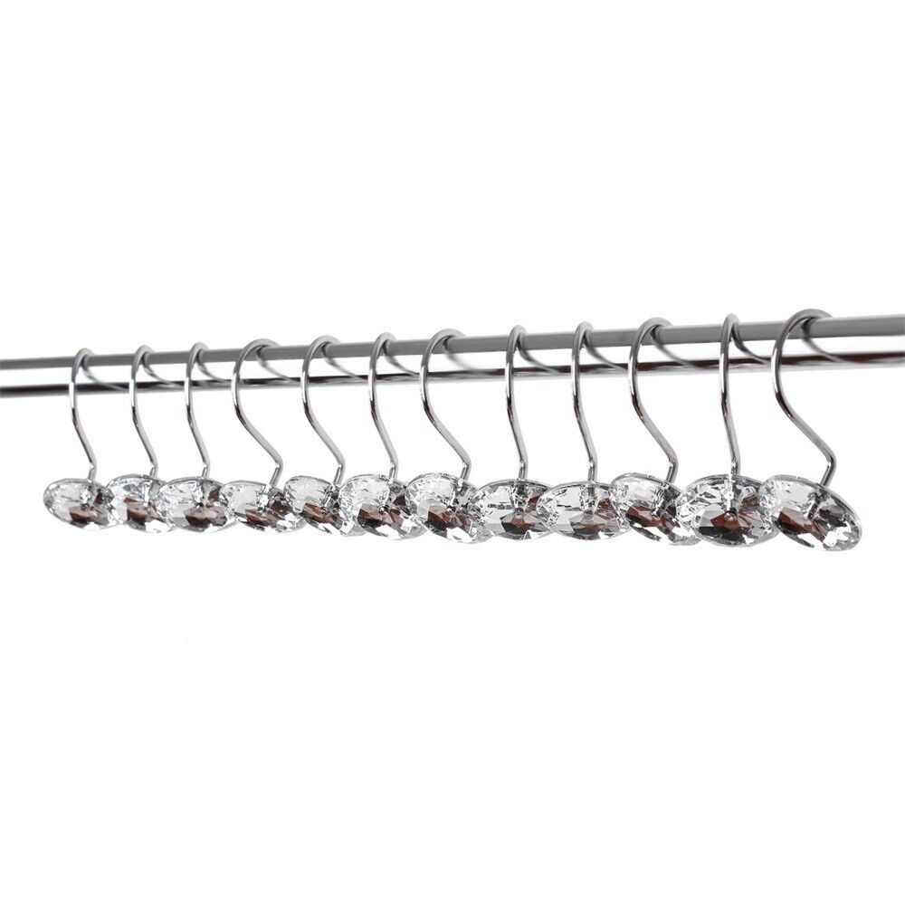 Metal Acrylic Bathroom Shower Rhinestone Shape Curtain Round Bling Glide Rings