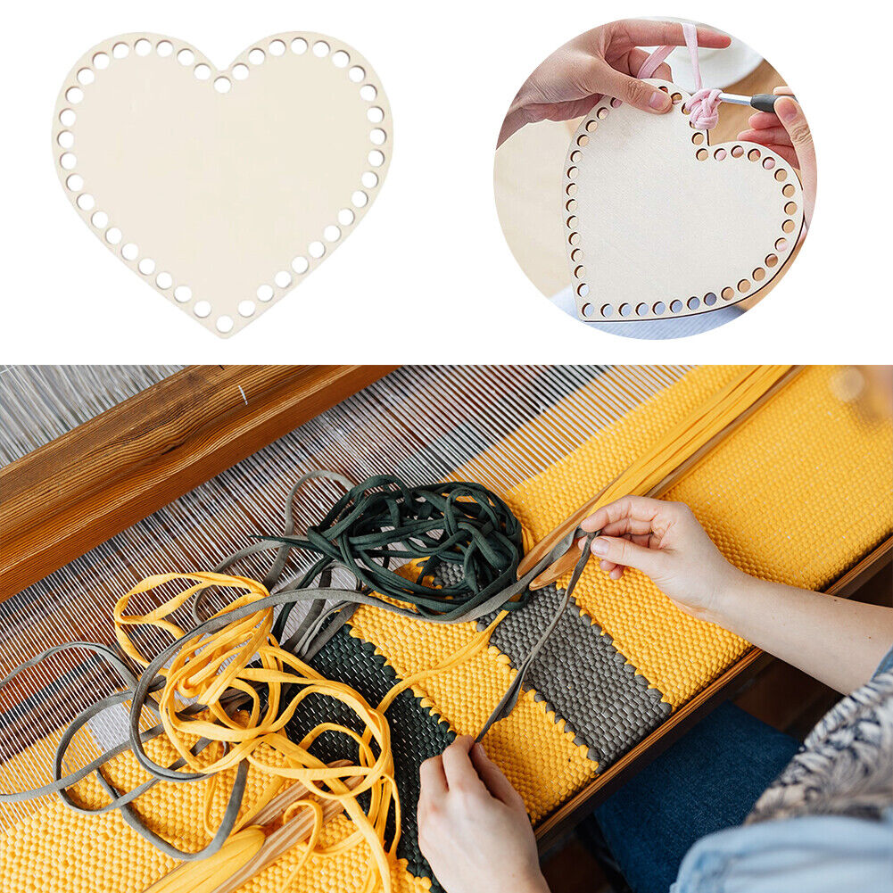 Natural Wooden Basket Base Heart Shaped Crochet Blank DIY Weaving Making
