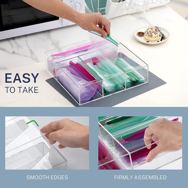Bag Storage Organizer Box Bag Dispenser Holder for Gallon Quart Snack Bags