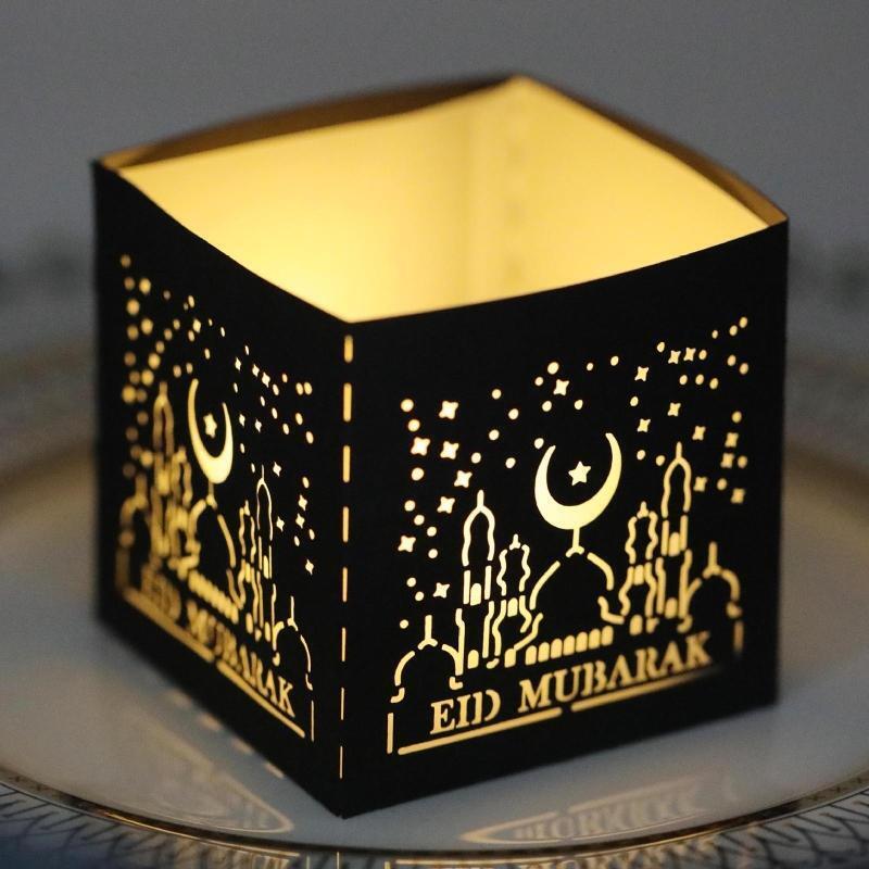 50pcs Eid Mubarak Decoration LED Electronic Candle Lampshade Paper Lantern Shade