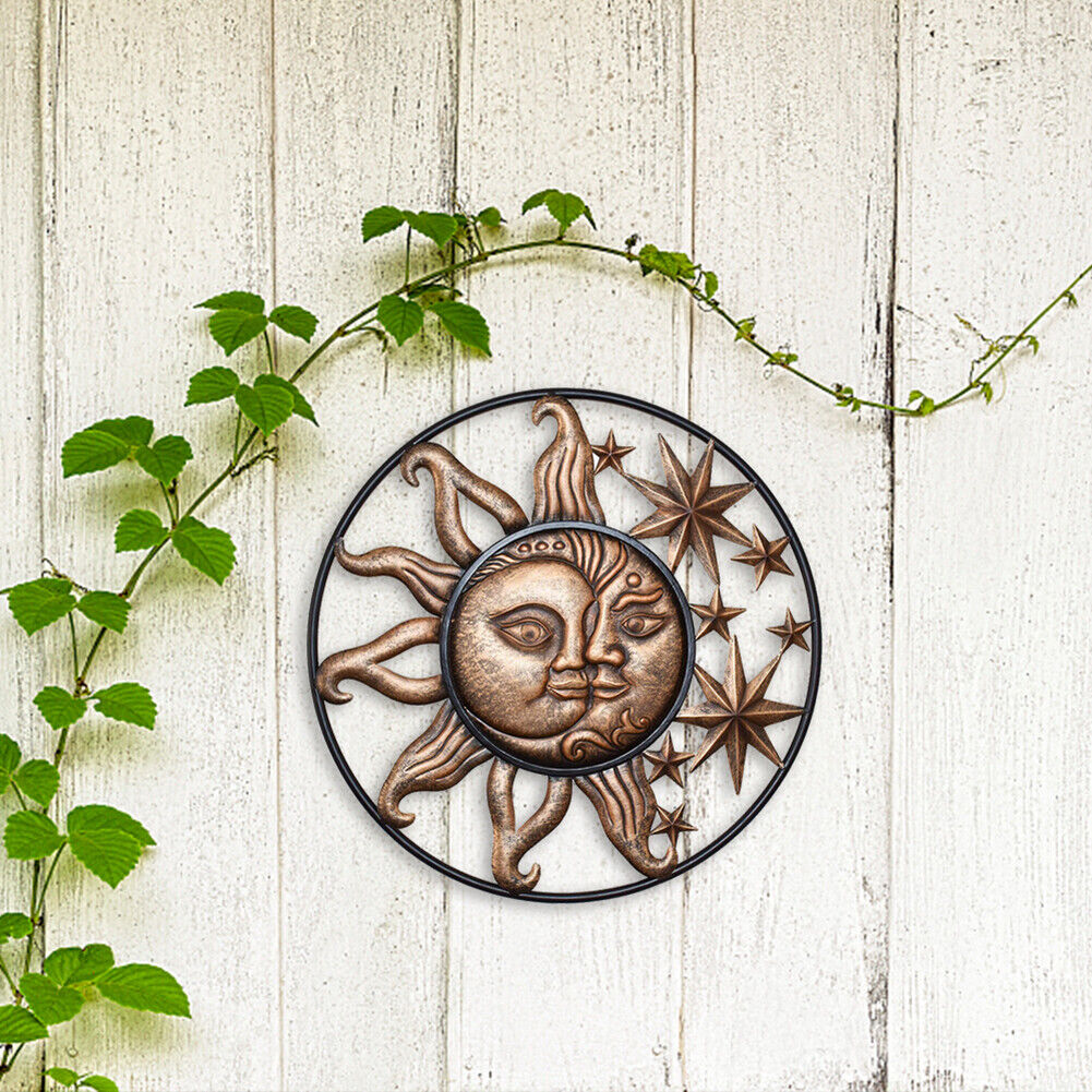 Wrought Iron Sun Moon Wall Art Sculpture Living Room Home Garden Decoration