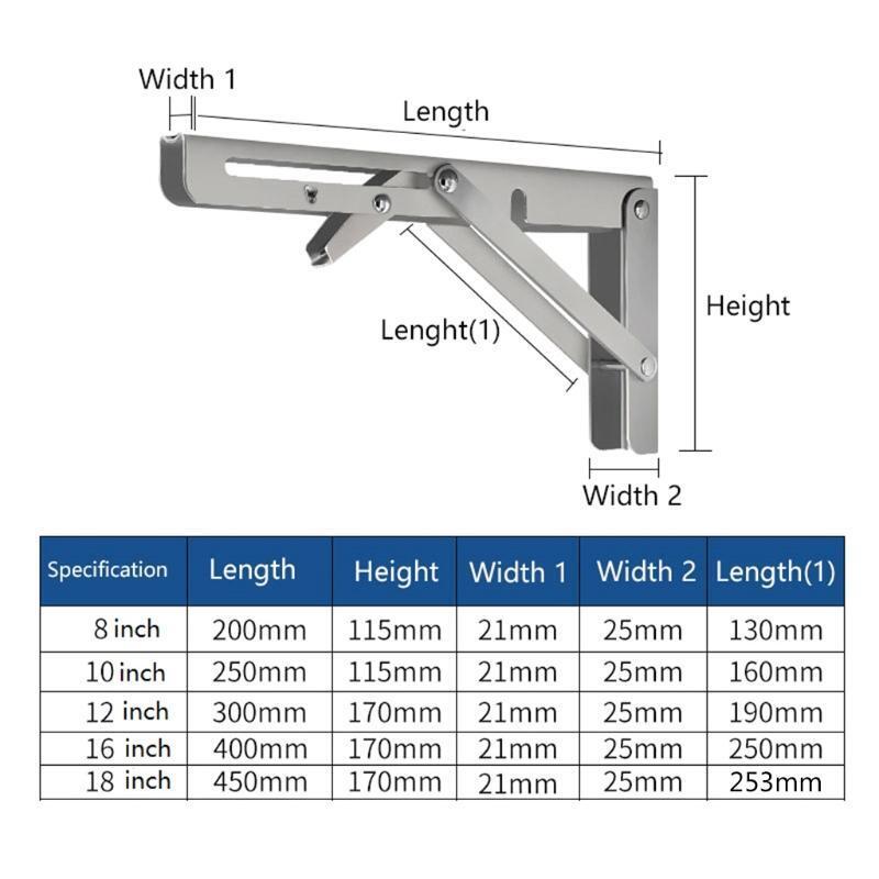 2 Pcs 8-18'' Metal Collapsible Shelf Bracket Reinforced Folding Shelf Brackets