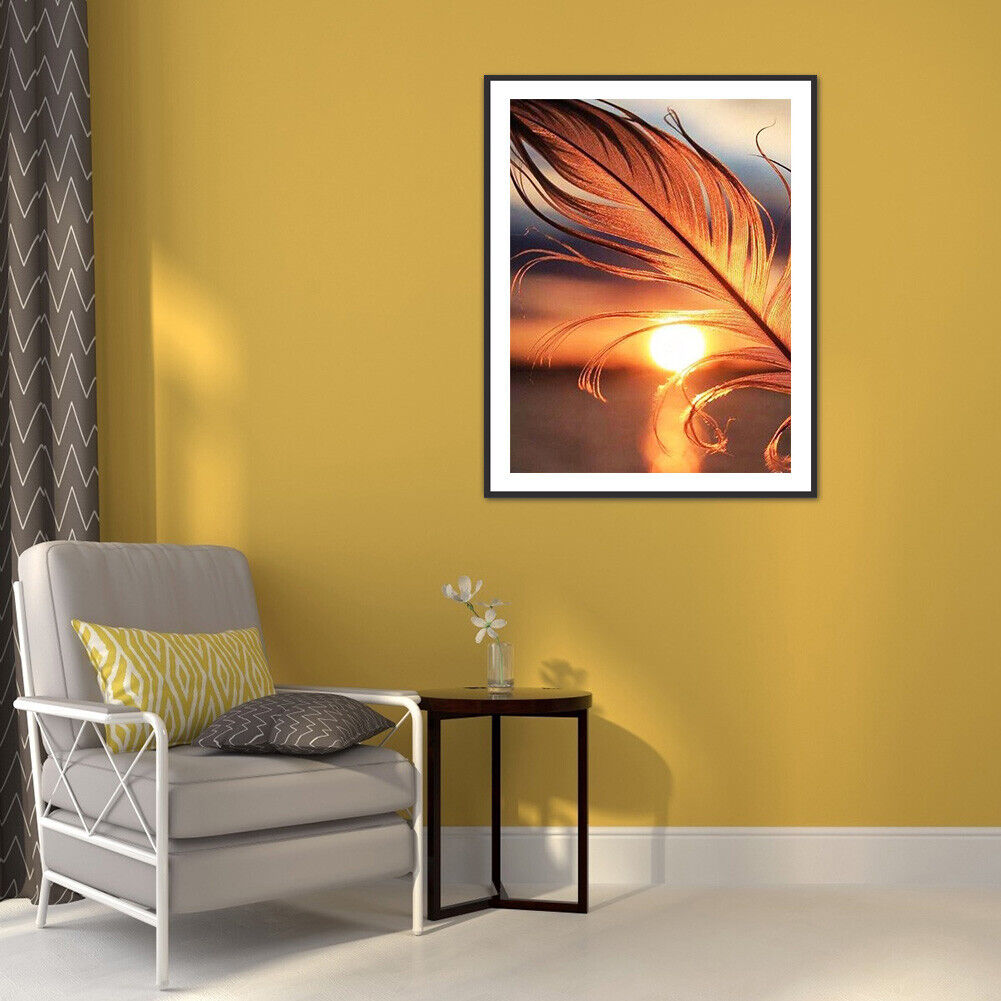 DIY Full Drill Round Diamond Painting Sunset Feather Rhinestones Mosaic Kit
