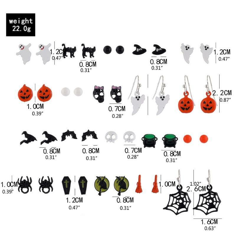 Christmas Halloween Stud Earring Set Women Bat Pumpkin Lamp Spider Web Earrings