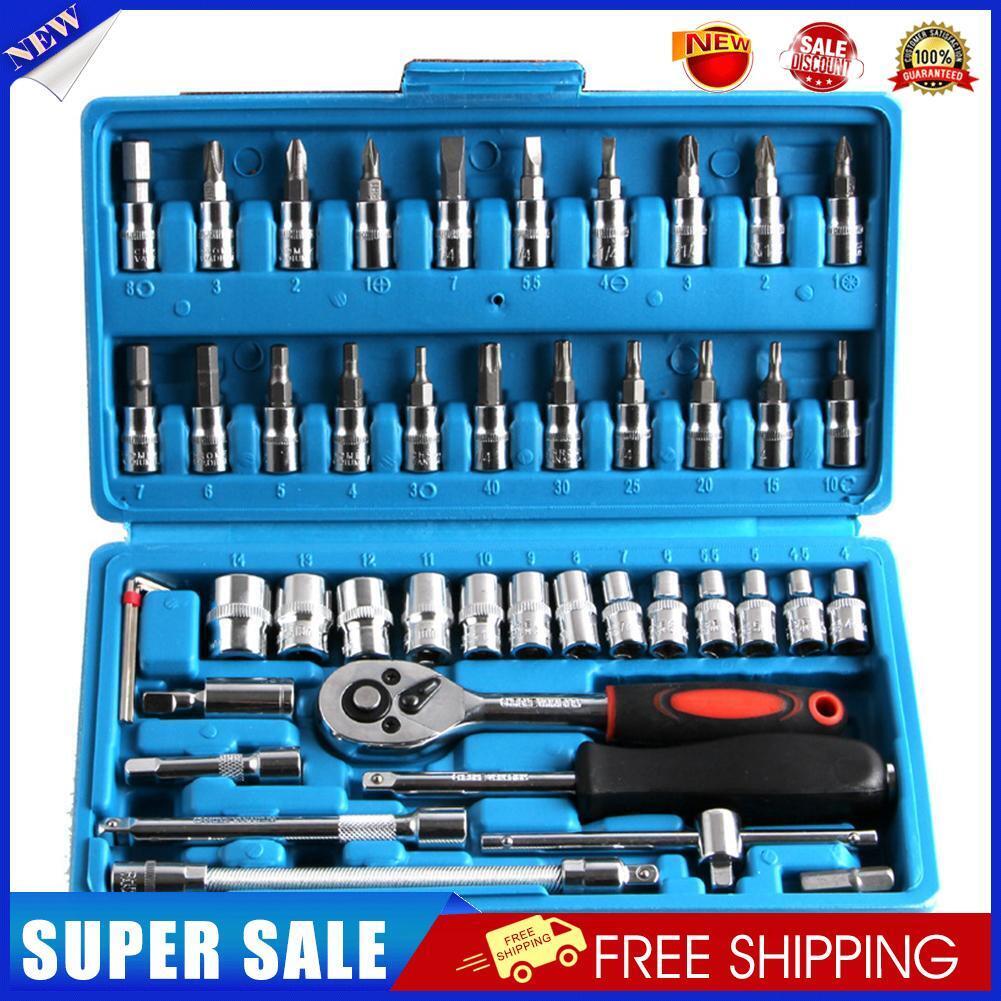 46pcs/set Chromium Vanadium Steel Combination Repair Wrench Socket Spanner