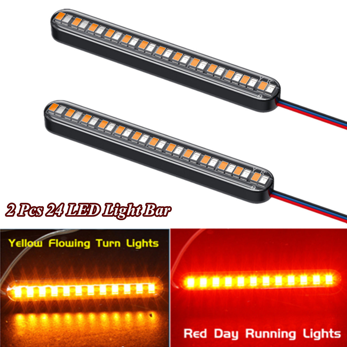 2 x Dual Color Motorcycle Flowing Turn Signal Rear Brake License Plate Light Bar
