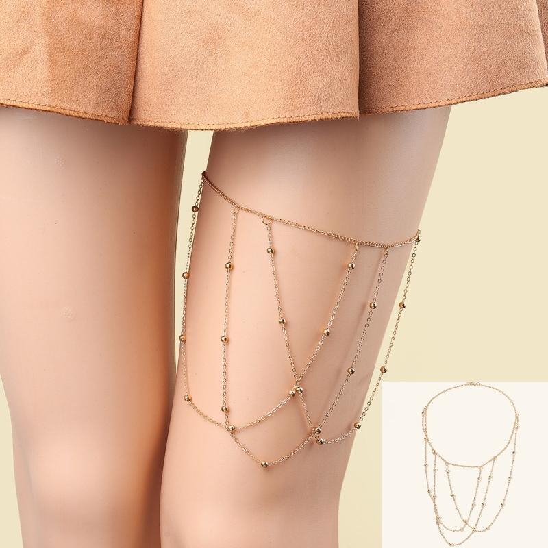 Bikini Leg Chain with Dangle Beaded Pendant Thigh Chain Party Decor for Girls