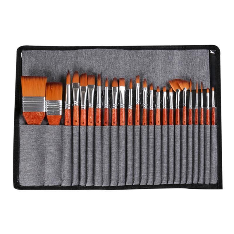 24x Oil Watercolor Acrylic Paint Brush Kit Nylon Hair Brushes for Art Students