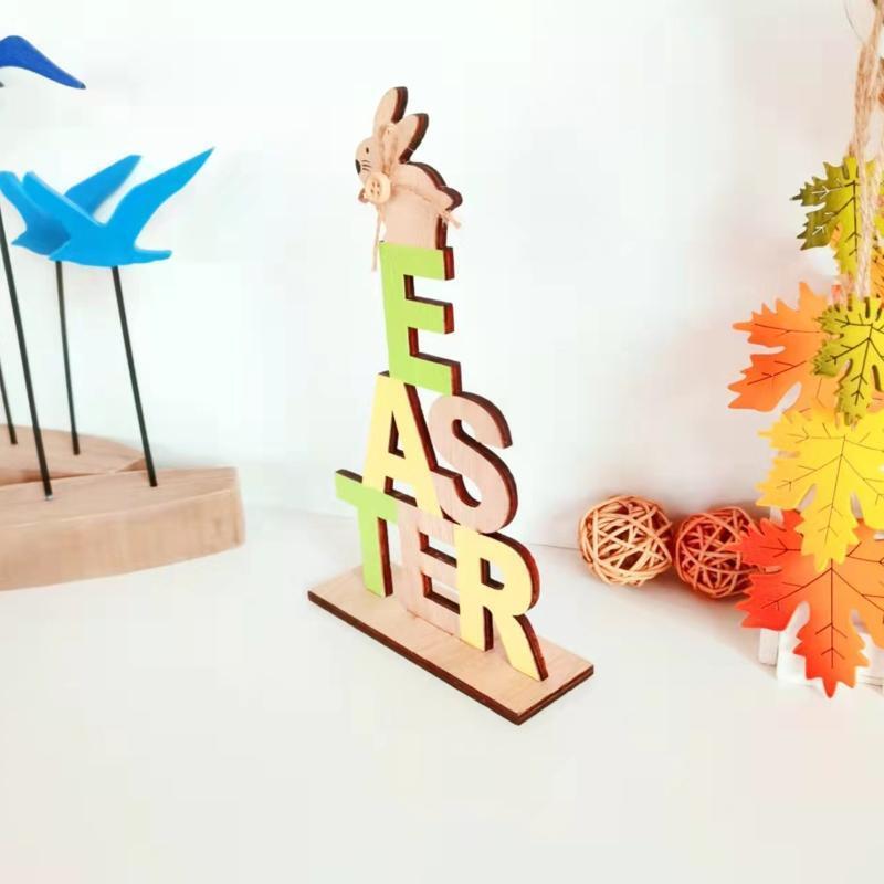 Easter Wooden Ornament Stackable Letters Bunny Wood Art Crafts Ornament
