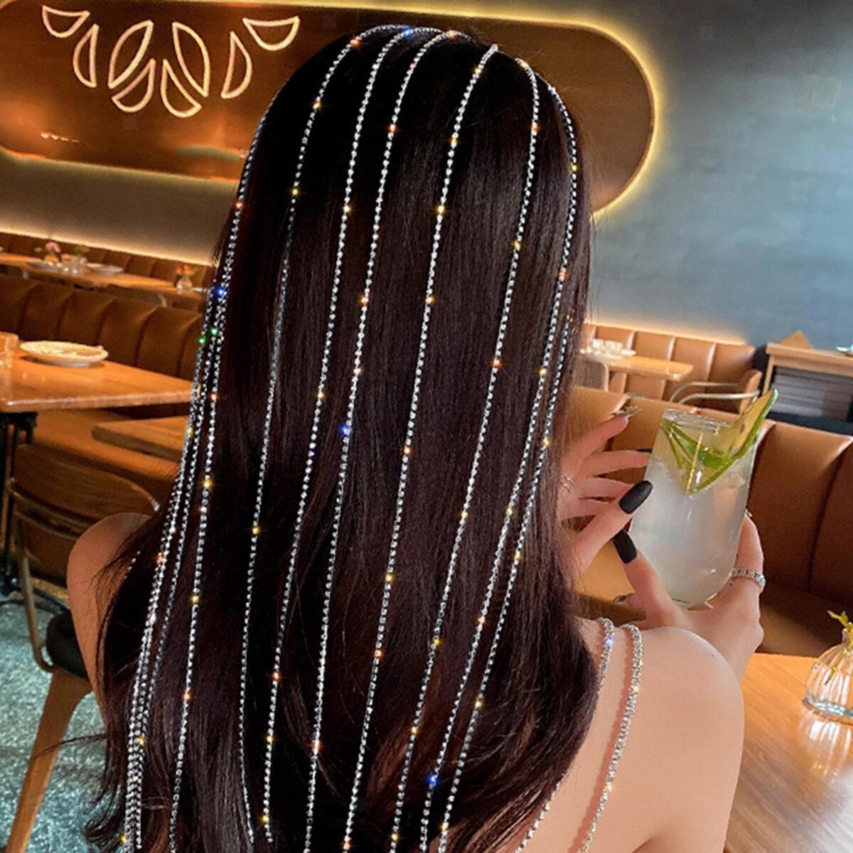 Women Long Rhinestone Tassel Headband Flapper Headwear Head Chain Wedding Hair