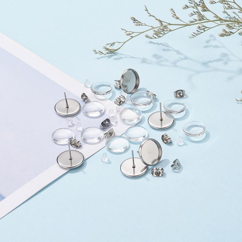 12mm Stainless Steel Time Gem Bottom Bracket Earrings Ear Jewelry Accessories