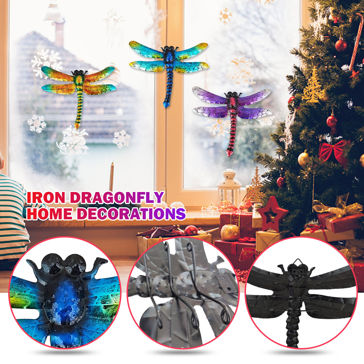 Metal Dragonfly Outdoor Garden Wall Decor Fence Hanging Iron Art (3pcs)