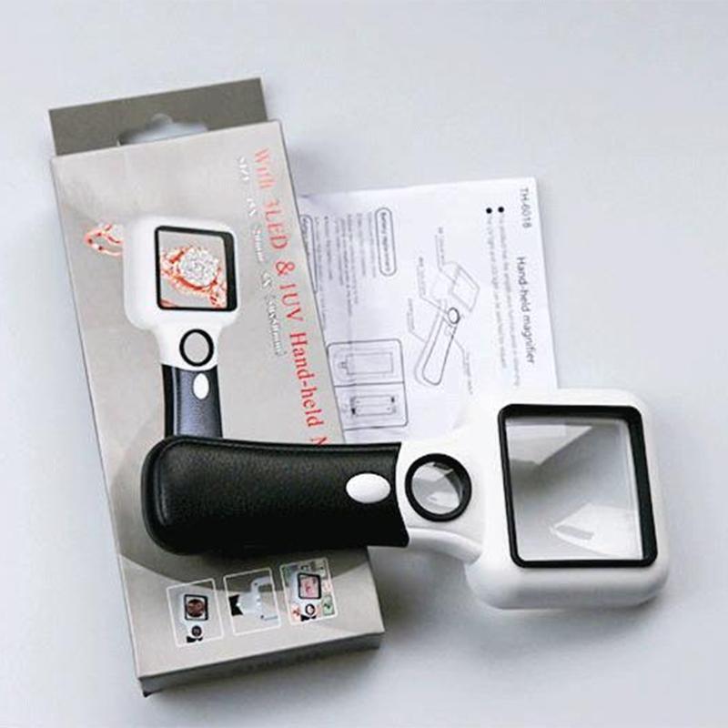 Double Glass Lens Handheld Illuminated Magnifier Reading Magnifying Glass 5X 45X