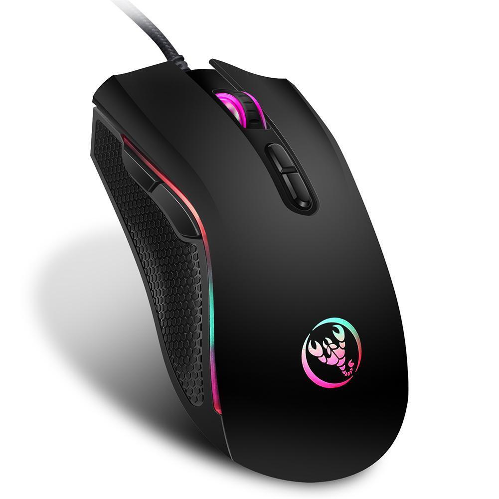 HXSJ A869 USB Wired Colorful Gaming Mouse 3200DPI 7Keys Optical Mice (Black