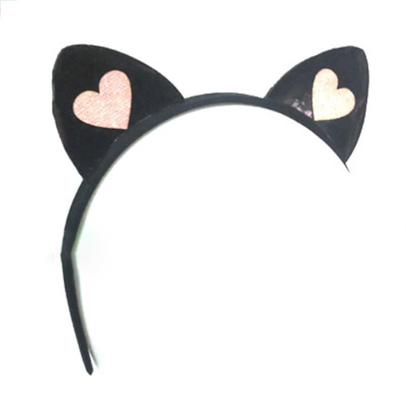 Novelty Headband Heart Pattern Kitten Ear Shape Hairhoop for Women Hair Hoop