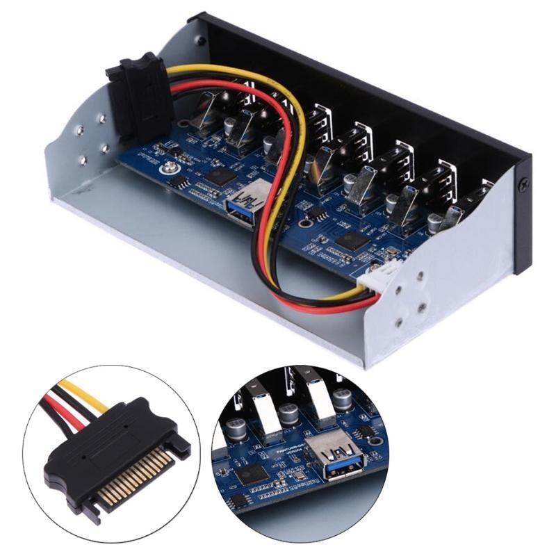 7-Port USB 3.0 Front Panel USB Hub with 60 cm Cable, Metal Front Panel USB Hub