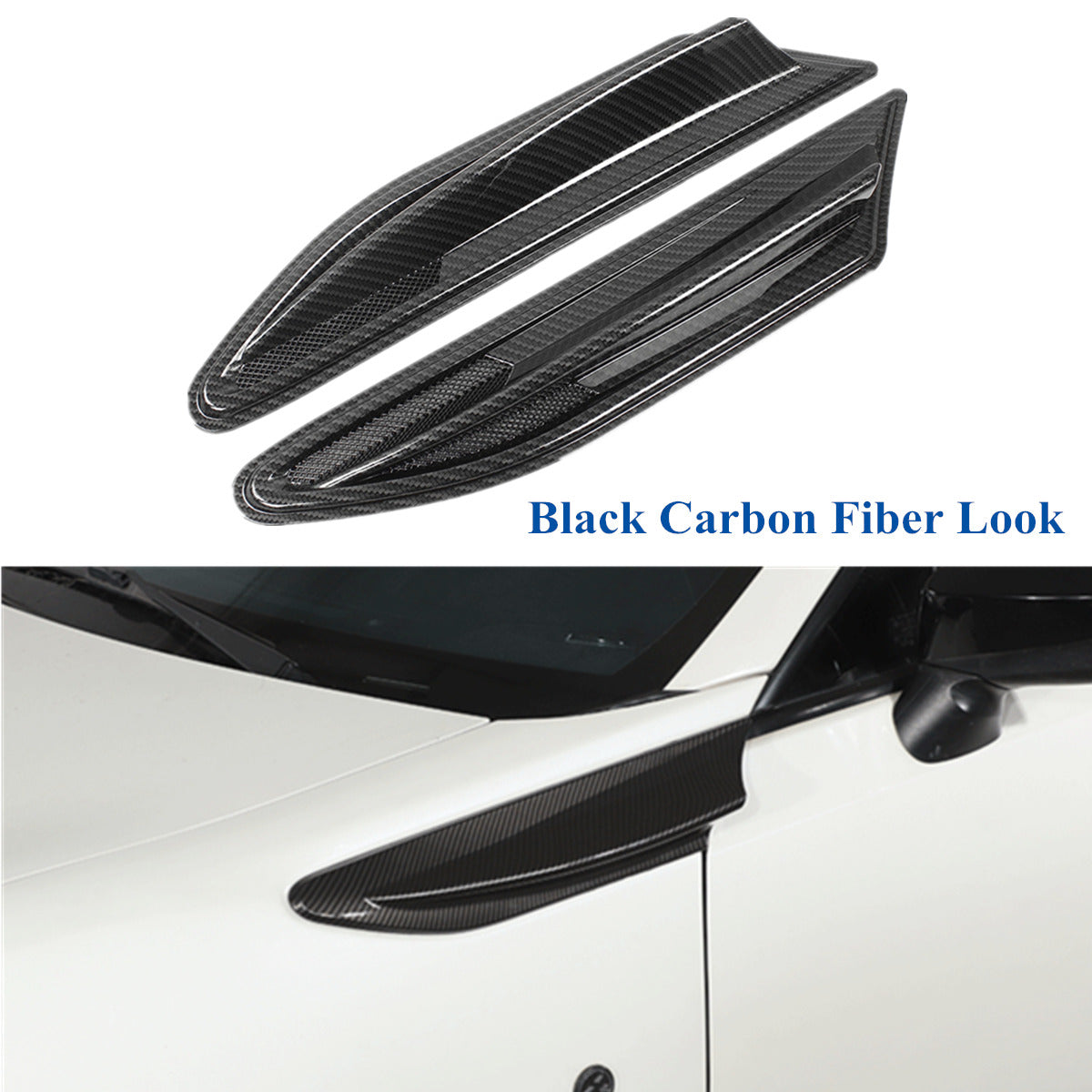2 Pcs Black Carbon Fiber Look Car Side Fender Decoration Air Oulet Vent Covers