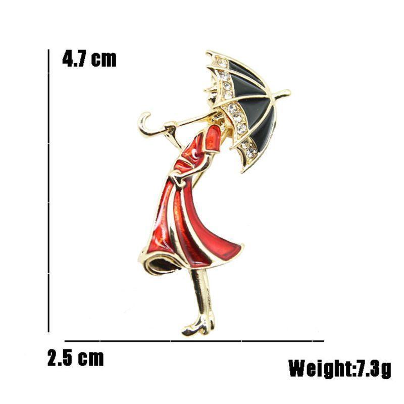Cartoon Pins Brooch Umbrella Girl Badge Enamel Rhinestones Lapel Cute Dresses