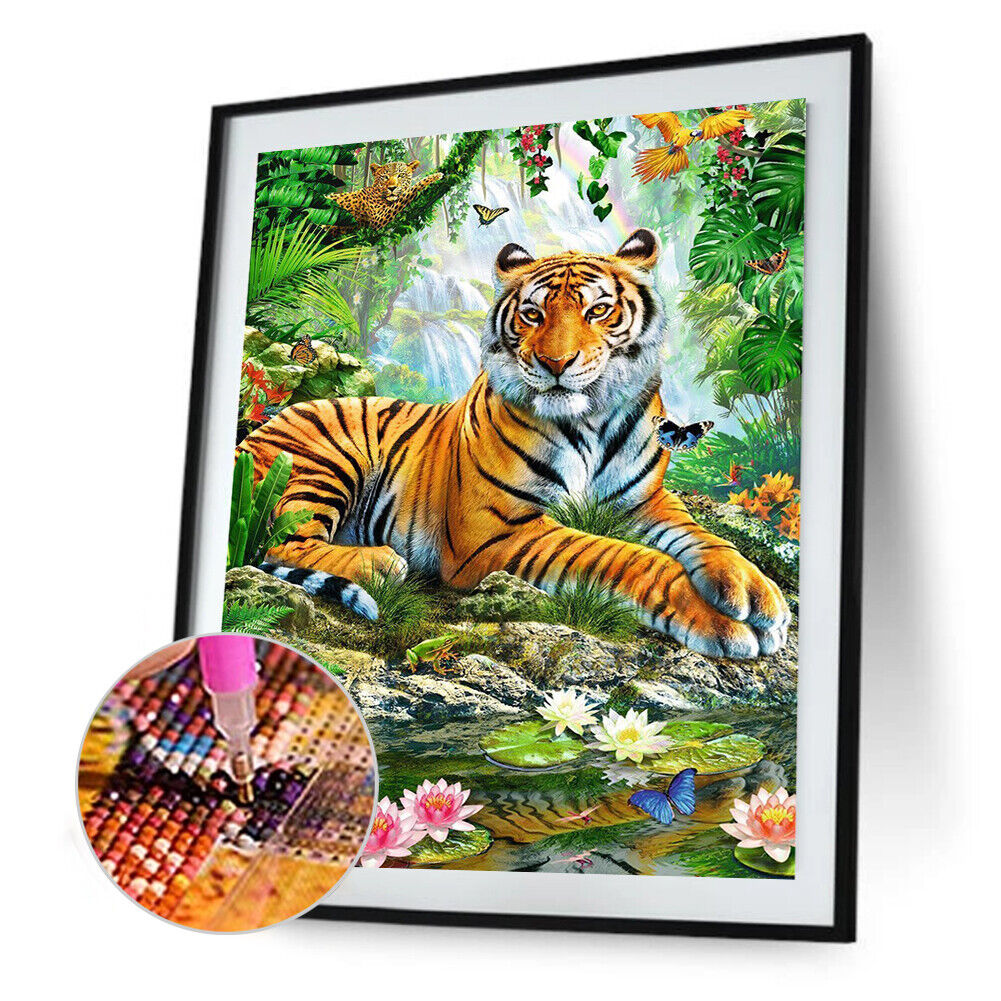 5D Diamond Painting Tiger by Creek Full Round Drill Rhinestone DIY Wall Art