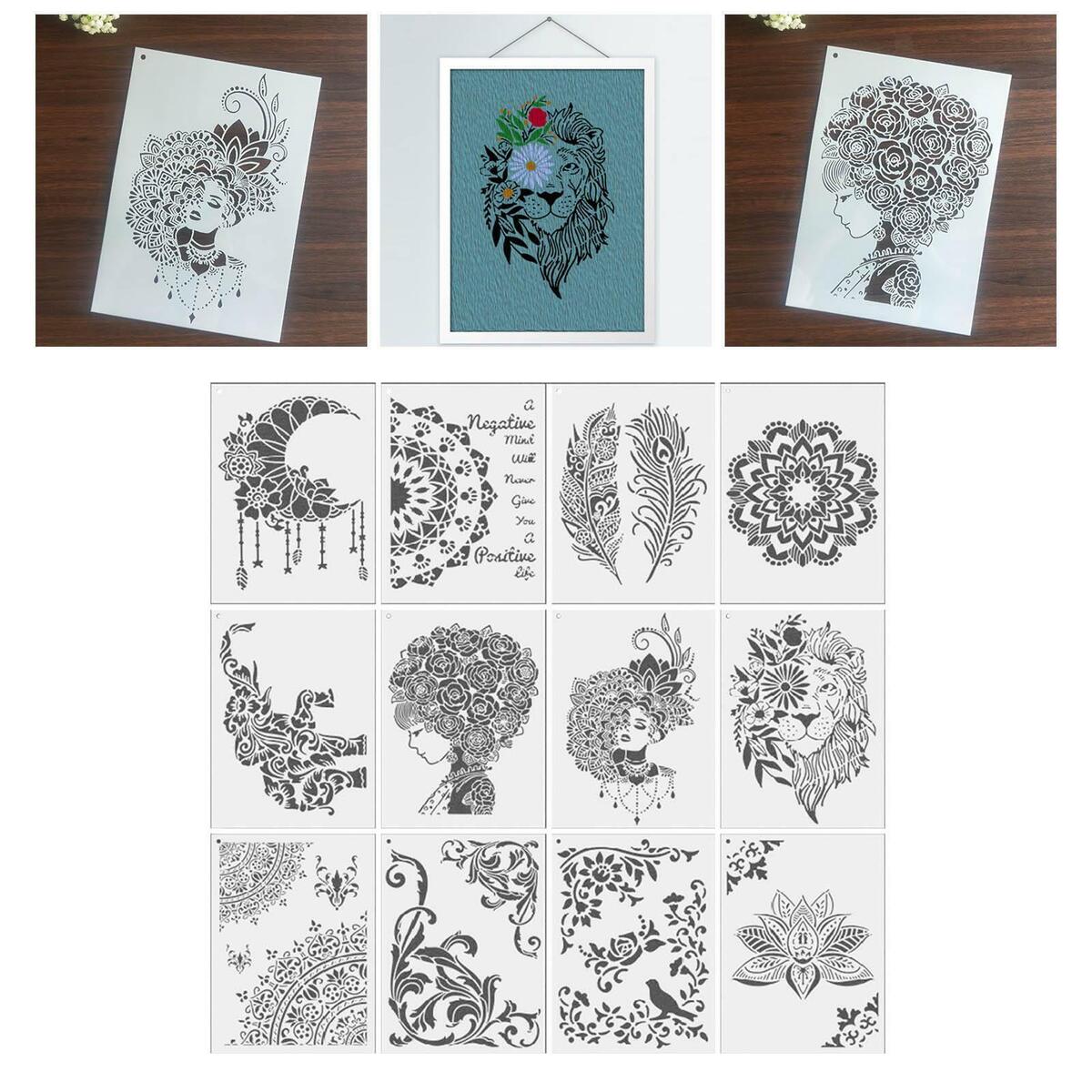 12 Pieces Mandala Stencil Reusable Painting Template for  Fabric