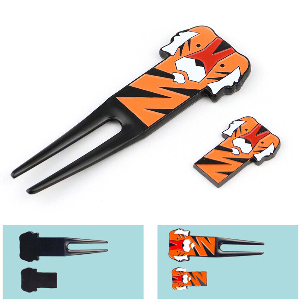 Golf Divot Repair Tool Tiger Pattern Pitch Groove Cleaner Golf Pitchfork