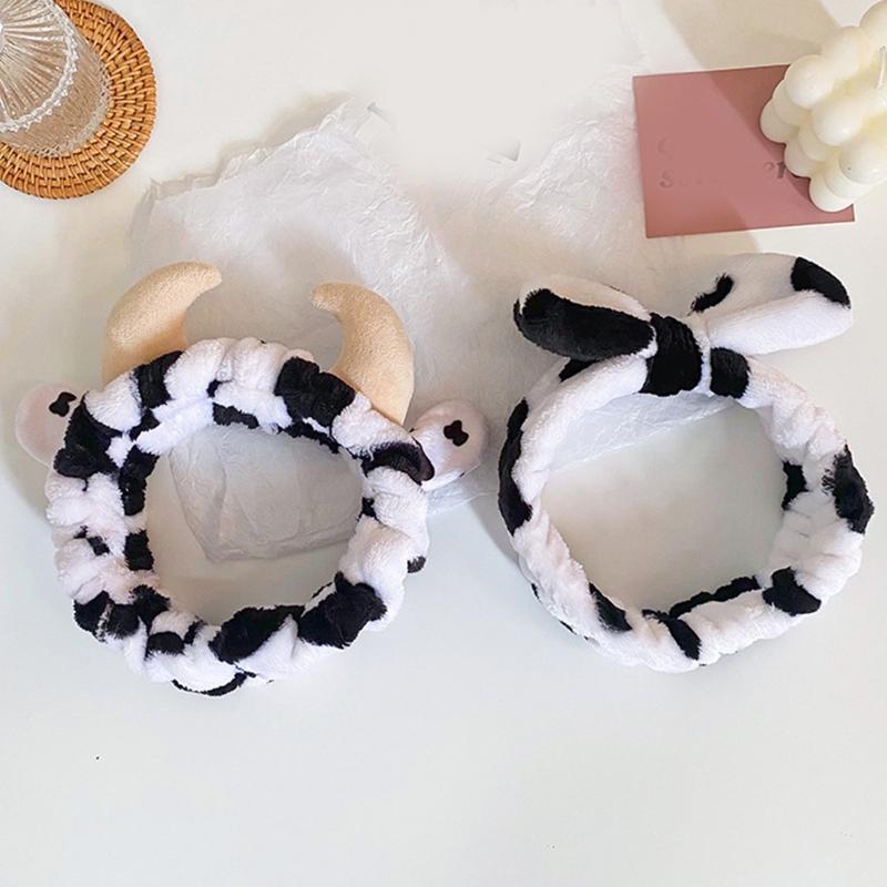 Women Cute Cow Horn Bow Shape Headband Wash Face Hair Holder Makeup Hairband