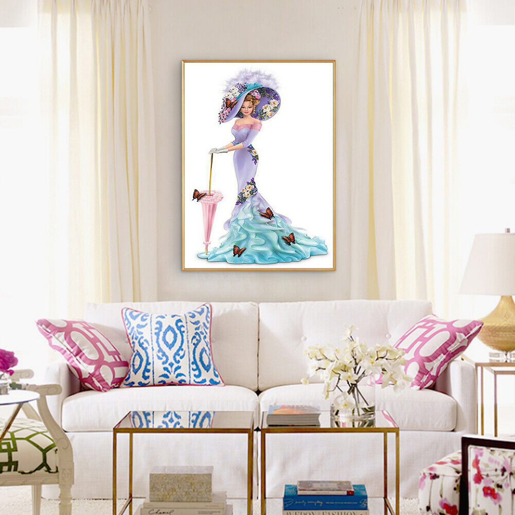 DIY Decor Purple Dress Lady Picture Full Drill Round Diamond Painting Kit