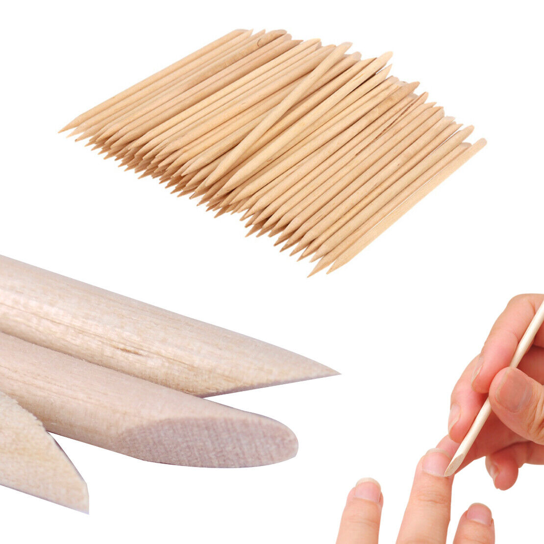 100 Double Ended Nail Art Wood Stick Cuticle Pusher Pedicure Remover Manicure Li