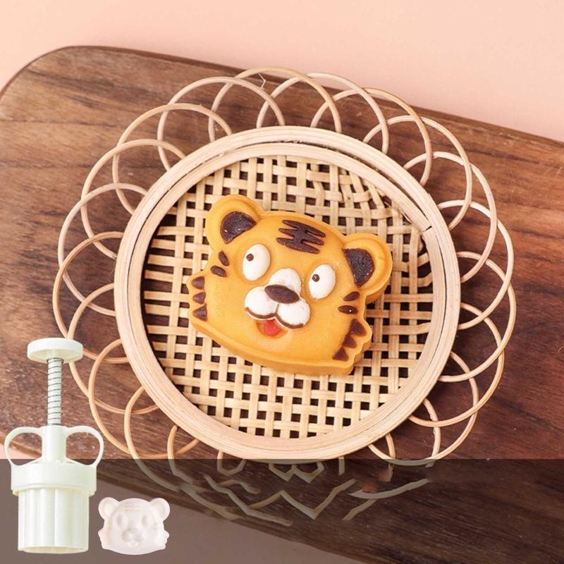 50g Moon Cake Mold Cartoon Tiger Shaped DIY Baking Molds for Mid-Autumn Festival