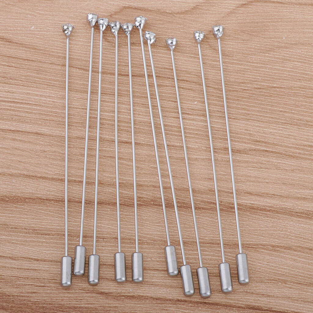 10pcs Crystal Clutch Stick Pin  Brooch Glue on Collar Pin 96mm