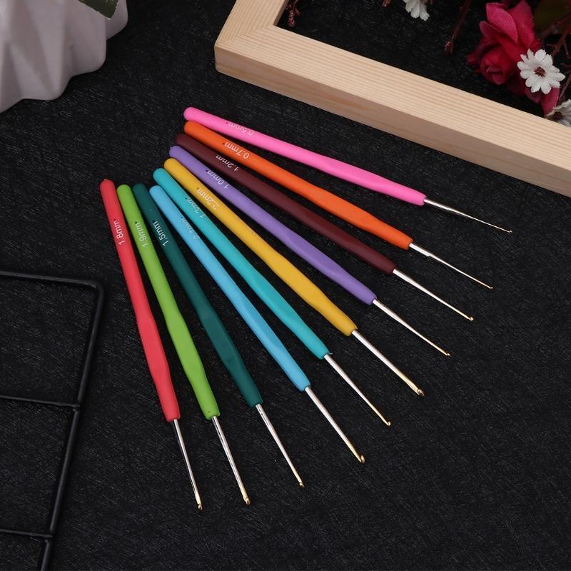 10Pcs Bearded Needle Crochet Hooks Set Ergonomic Soft-Grip Handle Sewing DIY