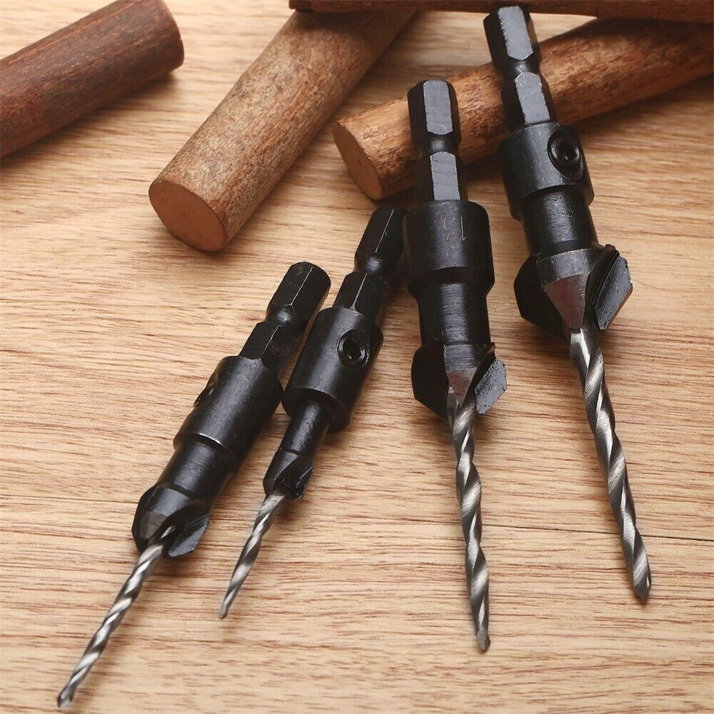 4Pcs HSS #6 #10 #13 #16 Woodworking Drill Bits Kit Countersink Tool Quick Change