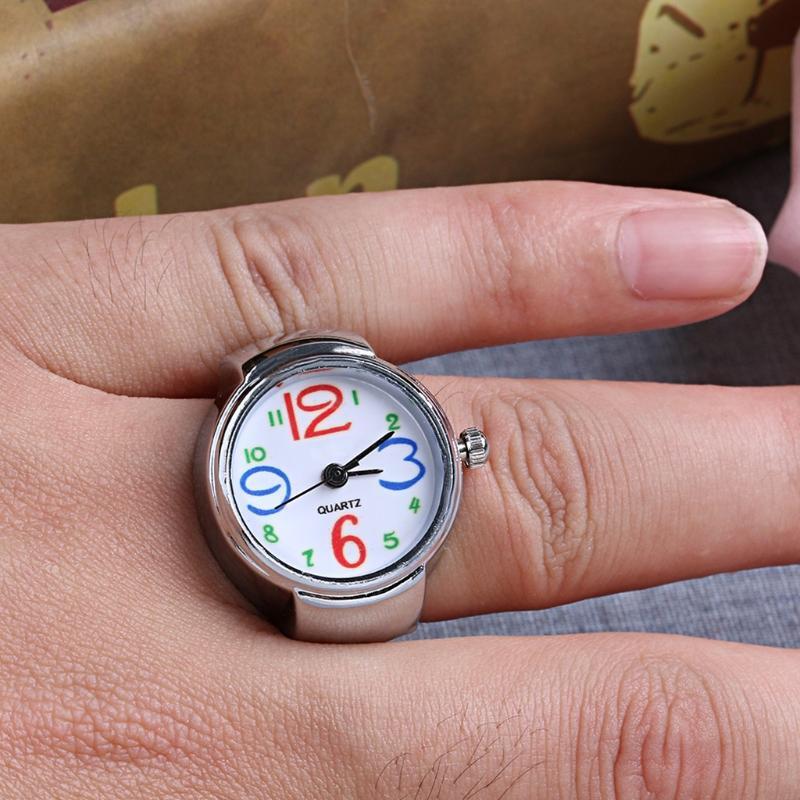 Movement Quartz Finger Ring Watch Dial Round Arabic Stainless Steel