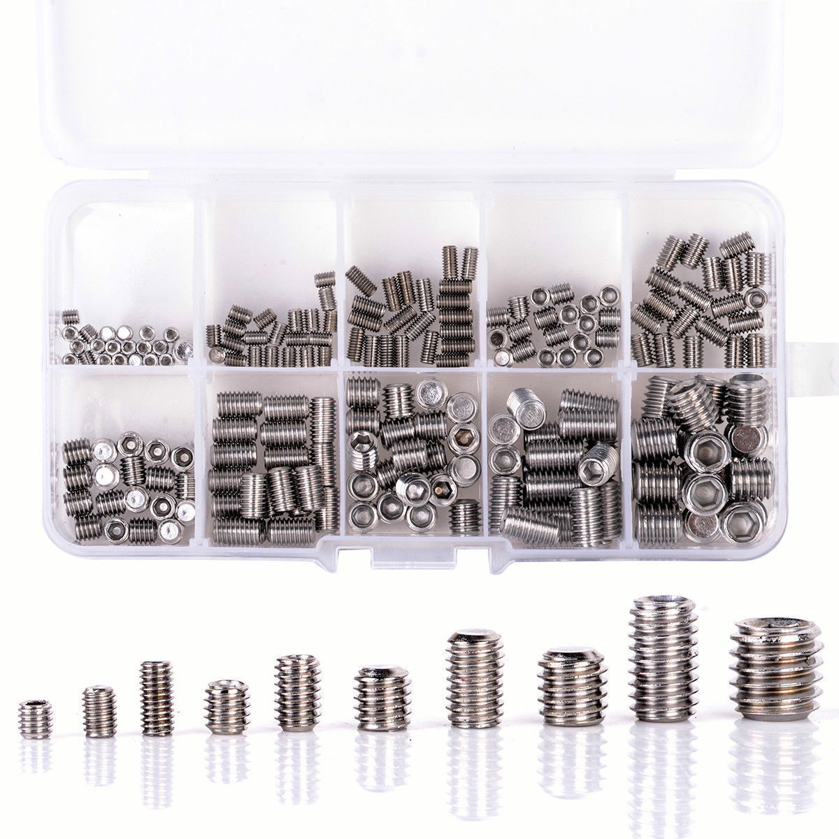 200pcs Stainles Steel Hex Socket Set Screw Grub Screws Assortment Kit M3-M8 Box