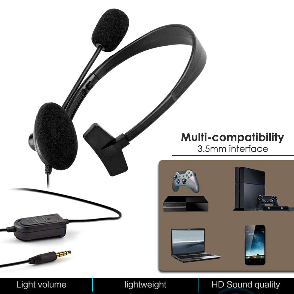 3.5mm Wired Monaural Headset with Noise Cancelling Mic for PS4 Controller