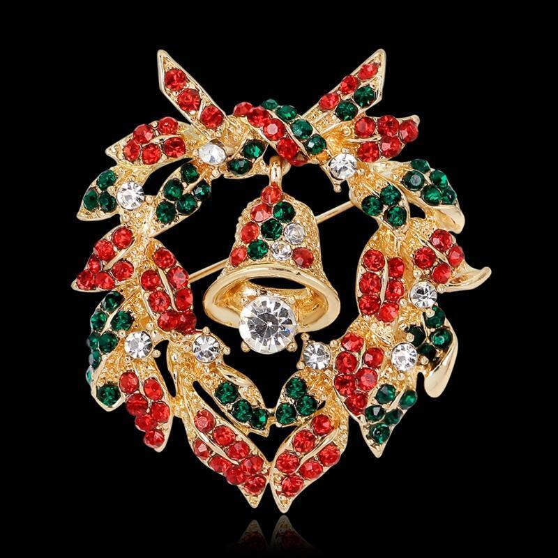 Christmas Brooch Pins Shiny Garland Bell Jewelry Fashion Women Gifts Decoration