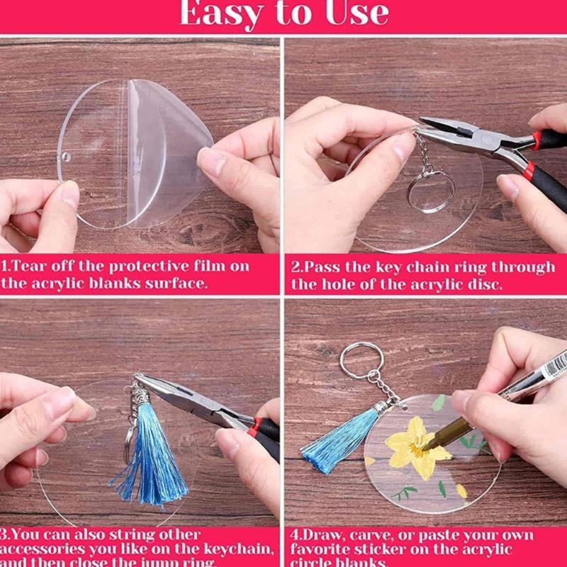 Blank Key Chain Rings with 2.95in Diameter Acrylic Ornaments for DIY Keychain