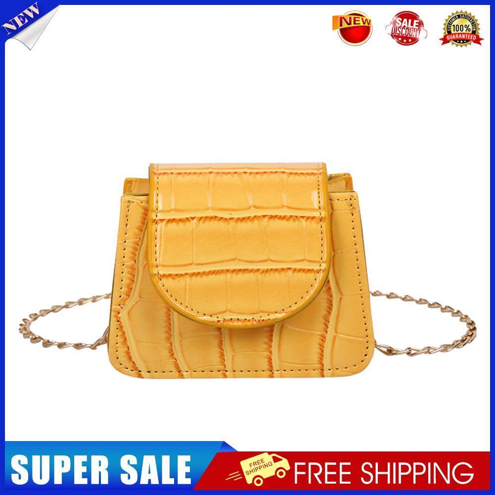 Pure Color Leather Mini Shoulder Bags Women Chain Messenger Bags (Yellow)