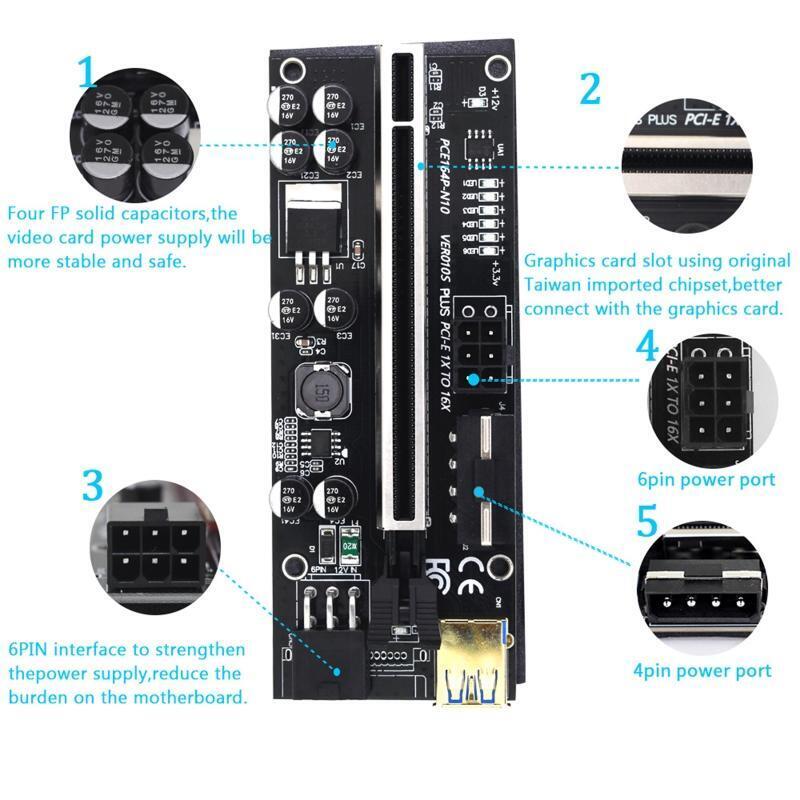 VER010S Plus PCI Express 1X to 16X Extension Adapter USB3.0 PCI-E Riser Card