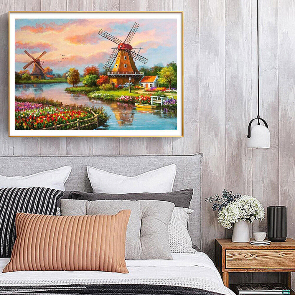 Windmill Landscape 5D DIY Full Drill Diamond Painting Rhinestone Artwork
