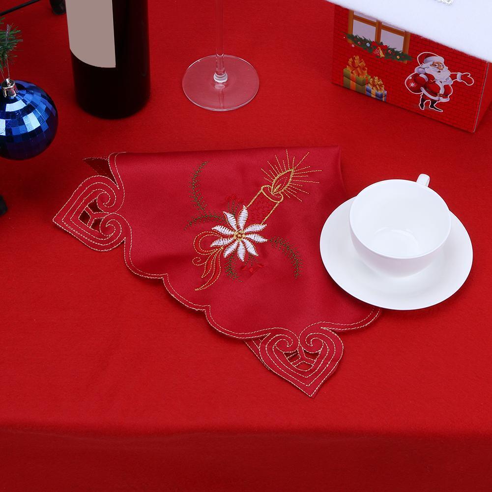 Christmas Embroider Hollow Dining Cup Pad Mat Party Dish Pad(Candles)