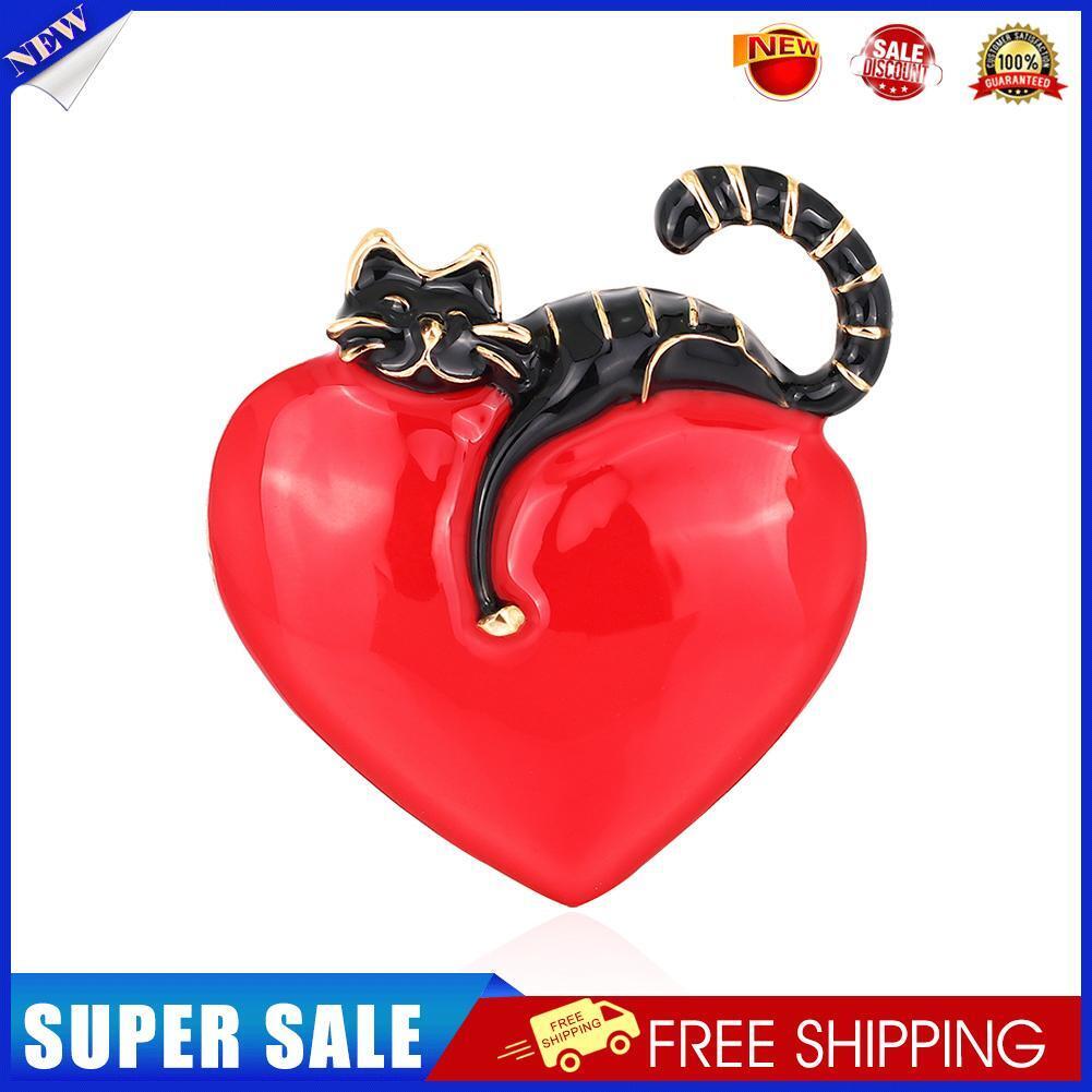 Cat Love Heart Enamel Pins Badge Clothes Lapel Brooch Women Jewelry (Black)