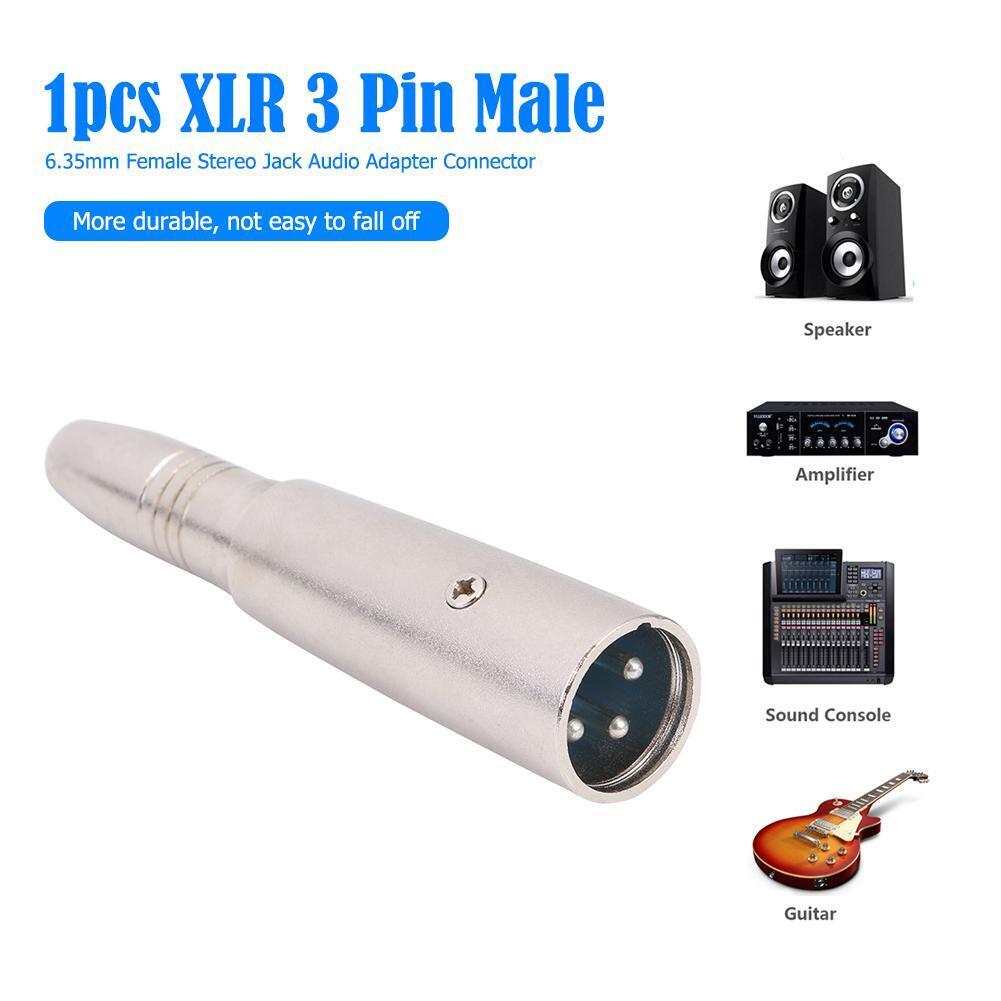 XLR 3Pin Male to 6.35mm Female Stereo Jack Audio Adapter Connector Tip Plug