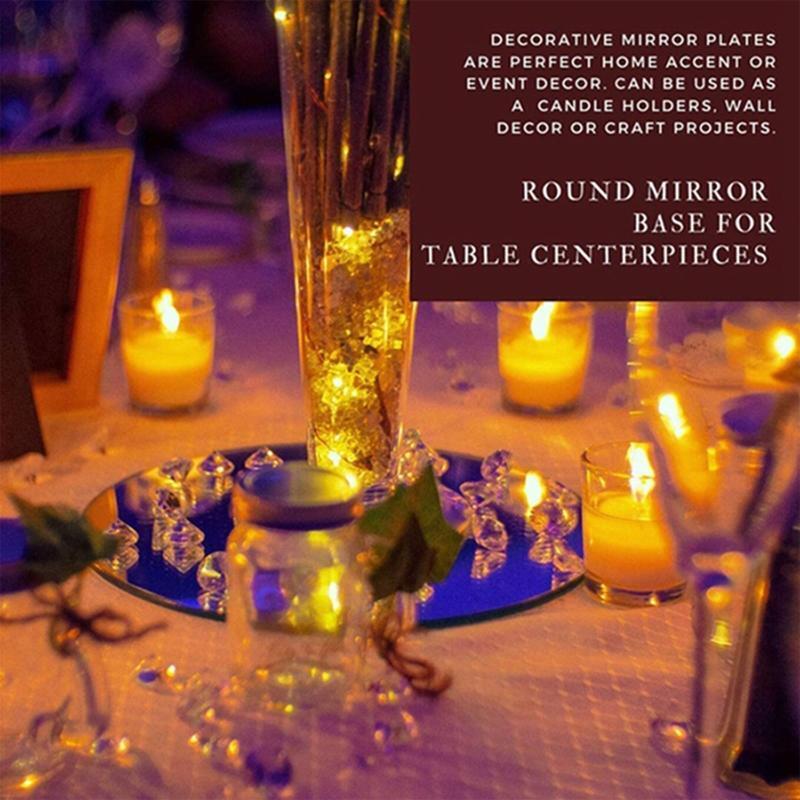 Round Acrylic Mirror Tray 8inch Circle Candle Mirror Plate Decor Accessory