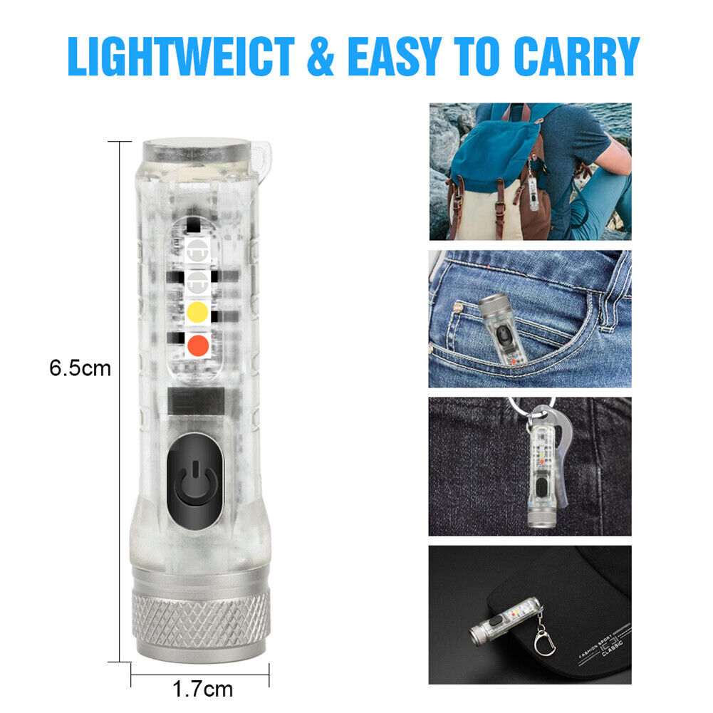 Mini Keychain Torch w/ Buckle USB Rechargeable Emergency Flashlight (White)
