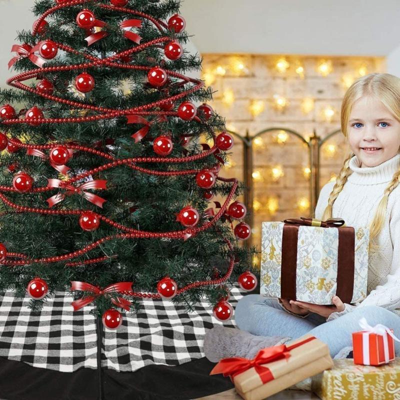 Christmas Tree Skirt Black & White Plaid Round Mat Xmas Tree Base Cover 47 Inch