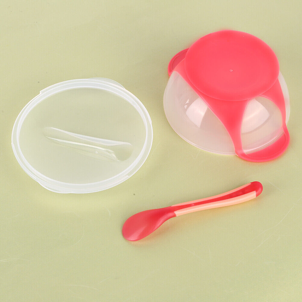 3pcs Baby Cutlery Sets Drop Resistance Suction Cup Bowl Spoon Kit (Pink